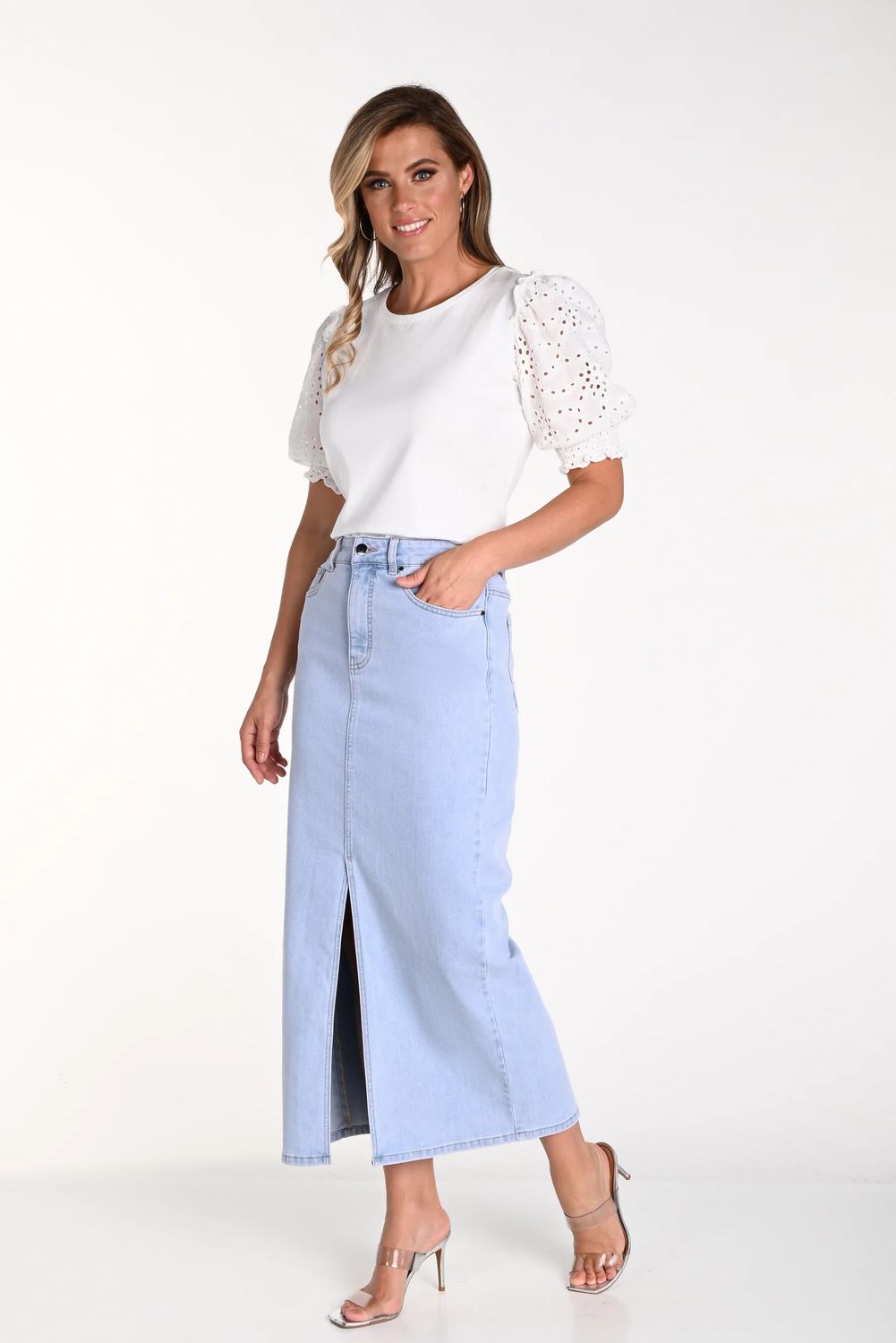 Denim maxi skirt , Color: Light Denim, Size: M