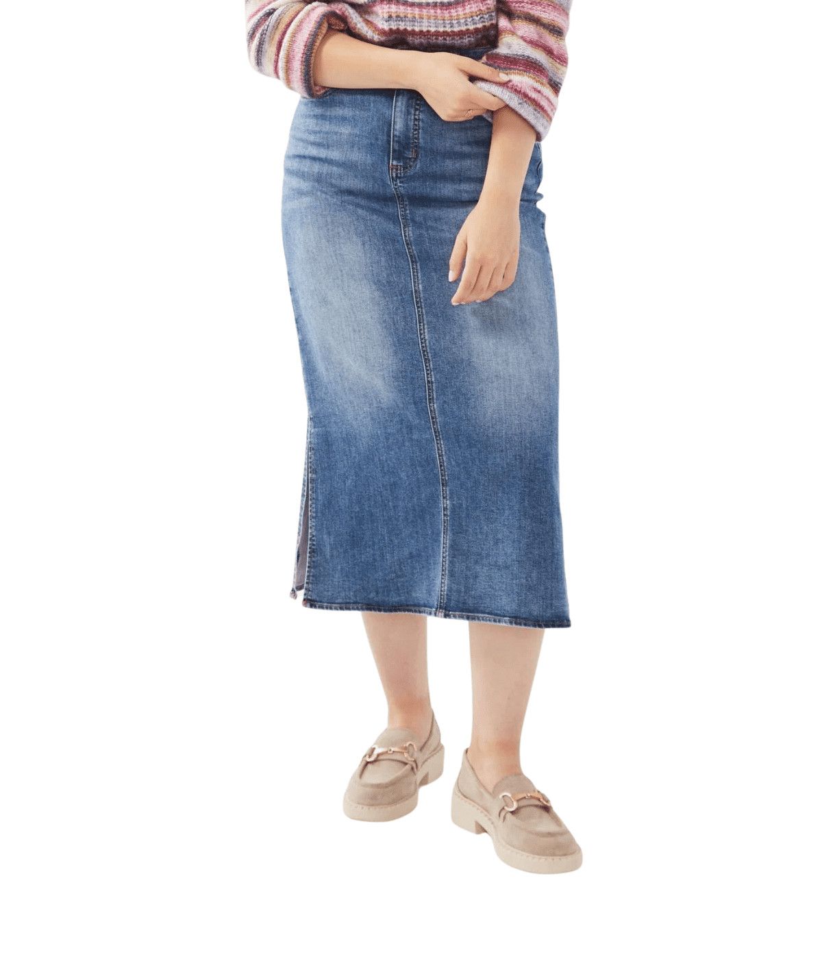 Denim column skirt w/ slit, Color: Lt. Denim, Size: M