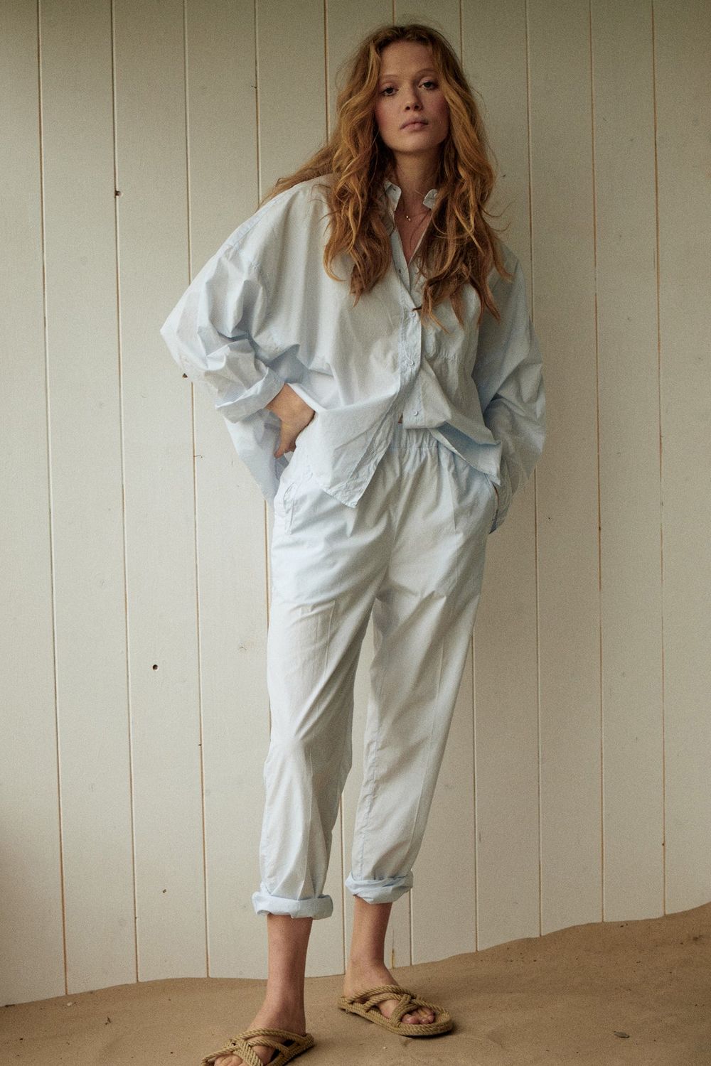 Poplin cotton pant, Color: Water, Size: 4