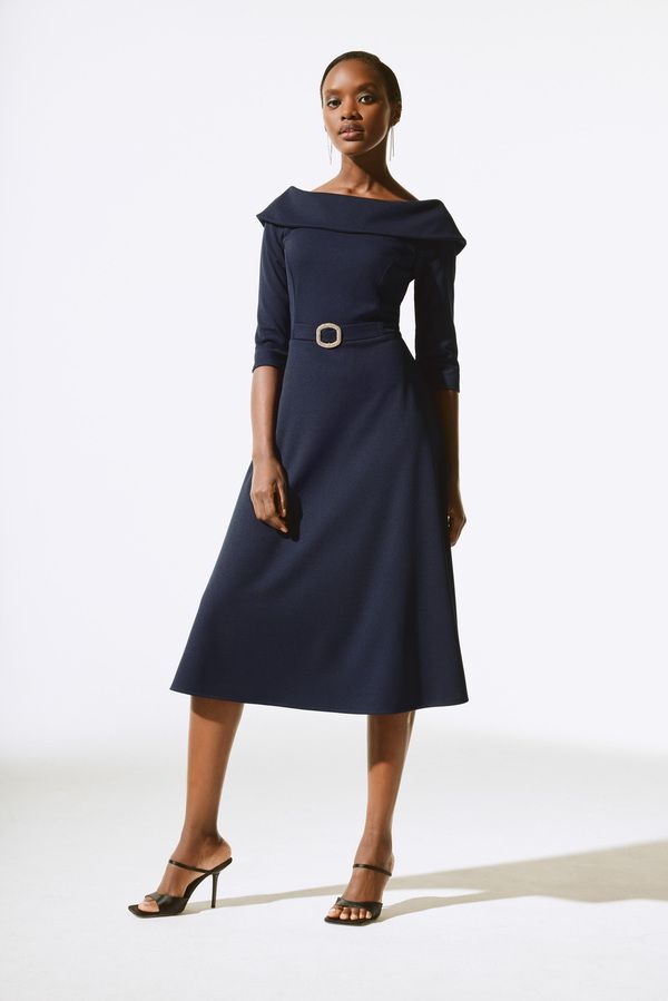 Belted boat neck midi (Chauntle's beauty), Color: Midnight, Size: 6