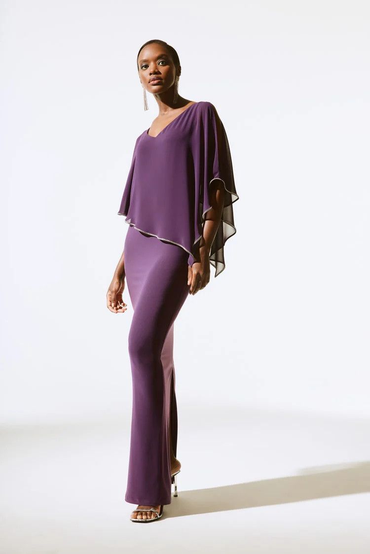 Silk embellished cape dress, Color: Black Current, Size: 10