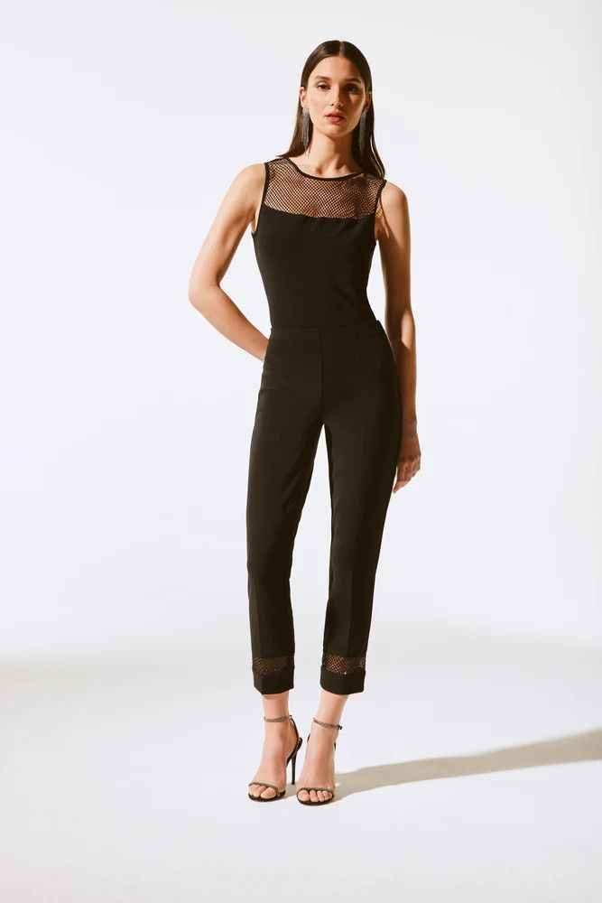 Mesh rhinestone sleeveless top , Color: Black, Size: 8
