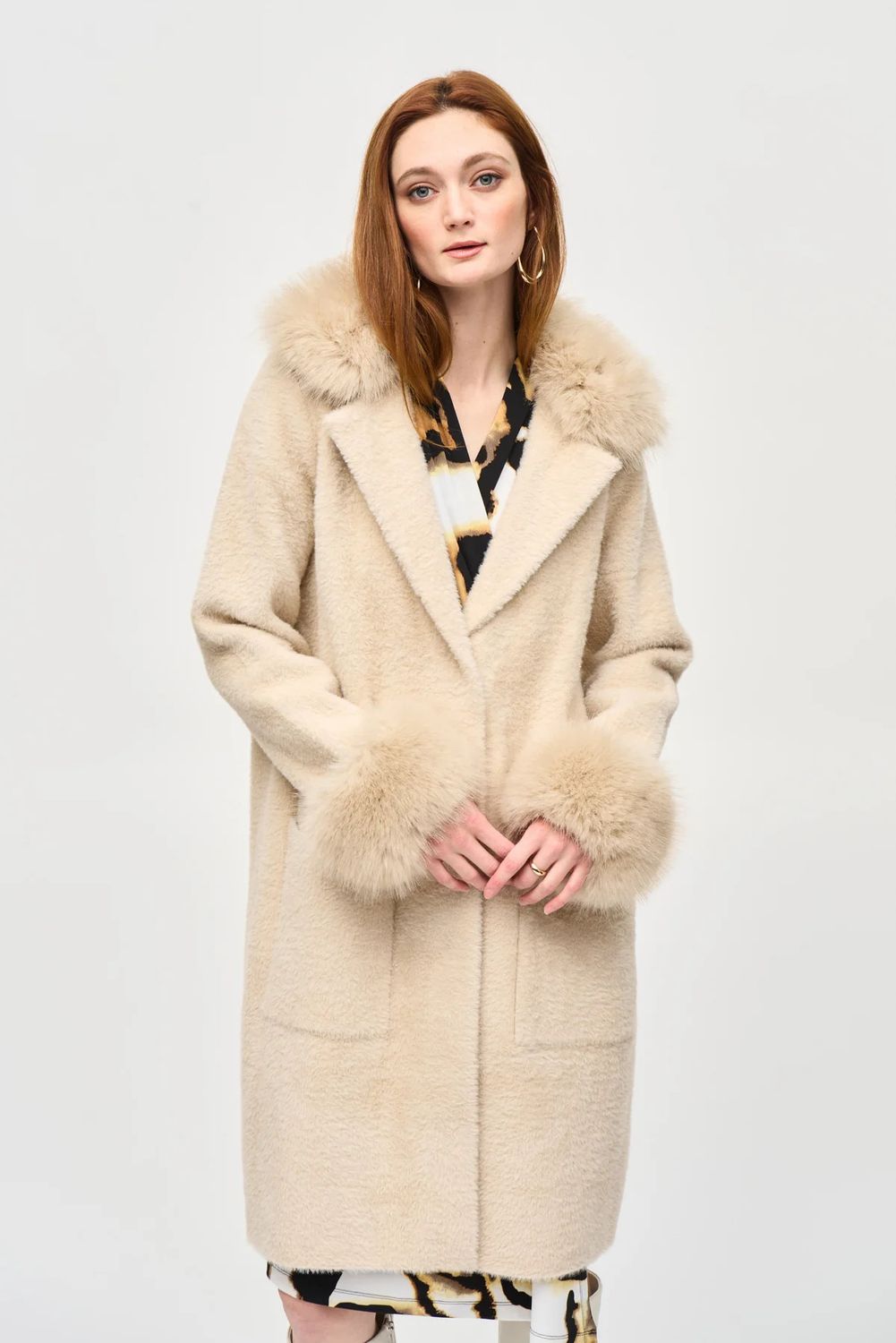 Faux fur sweater coat, Color: Champagne, Size: S