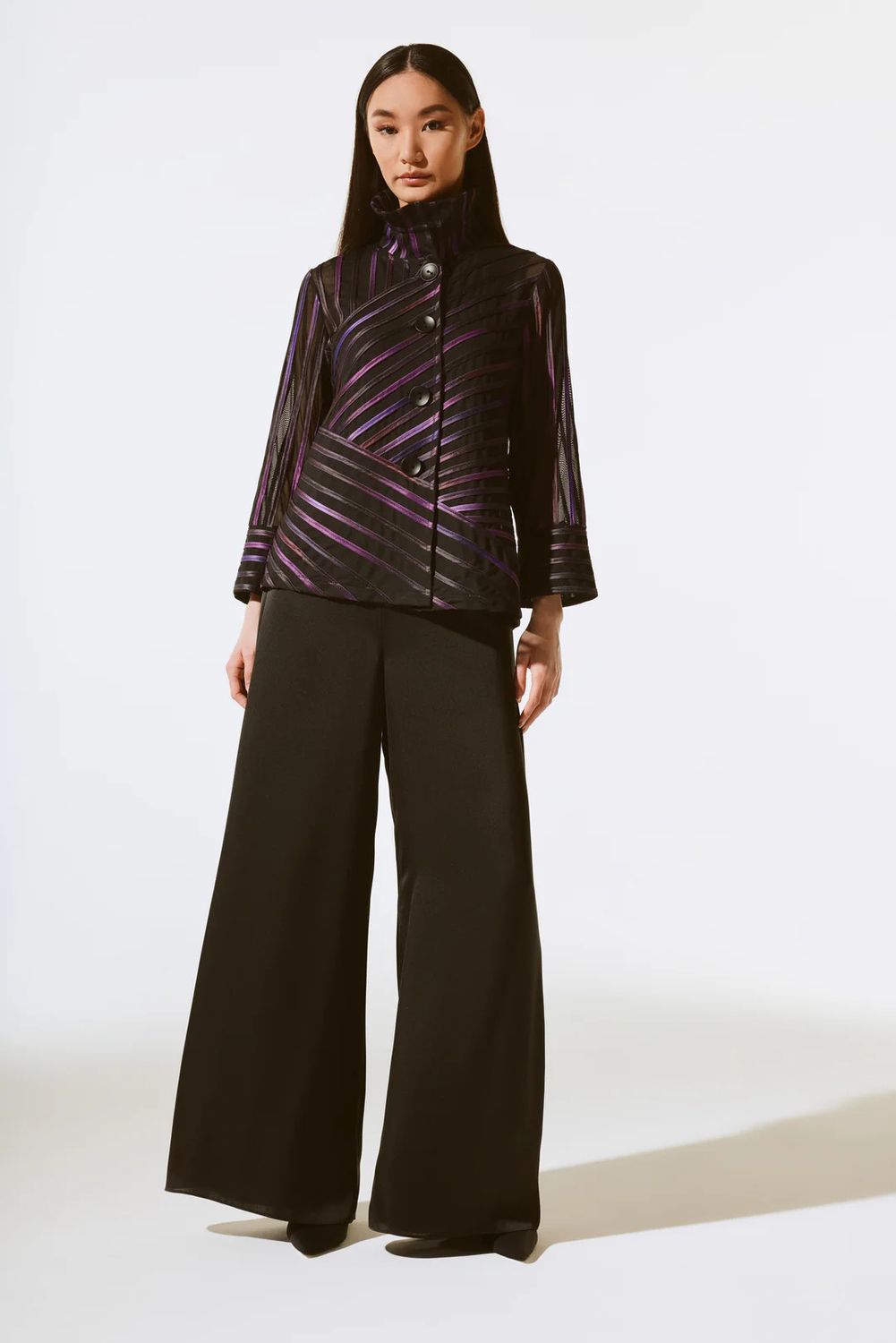 High- neck soutache jacket, Color: Black/ Purple, Size: S