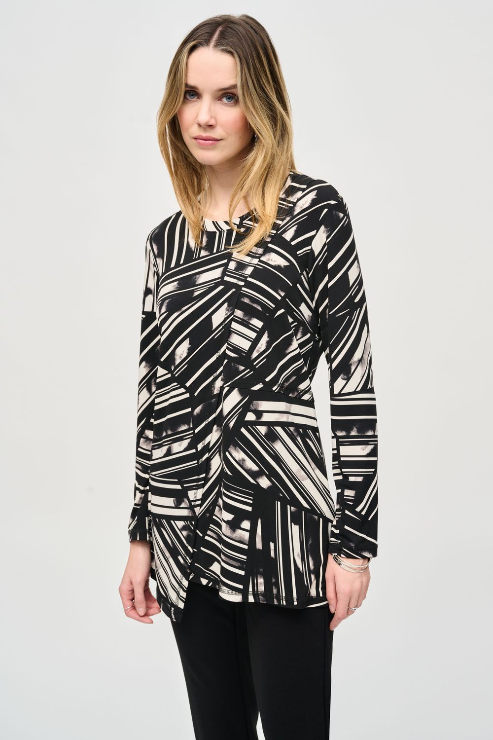 Abstract wrap tunic top, Color: Cream/ Black, Size: 18