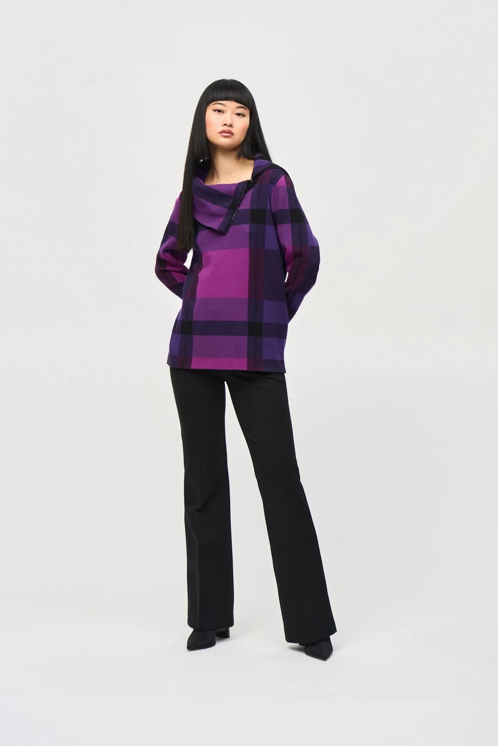 Zip cowl neck sweater , Color: Purple mix, Size: XS