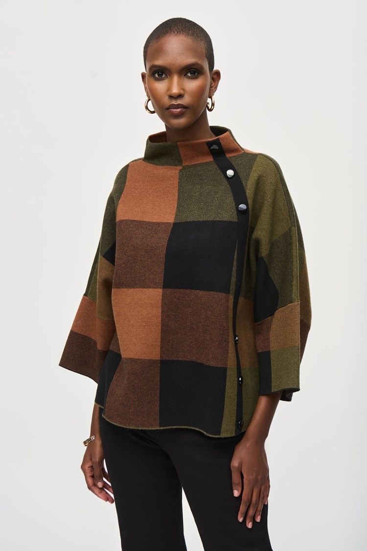 Checked jacquard knit top, Color: Mulit/ Green, Size: XS