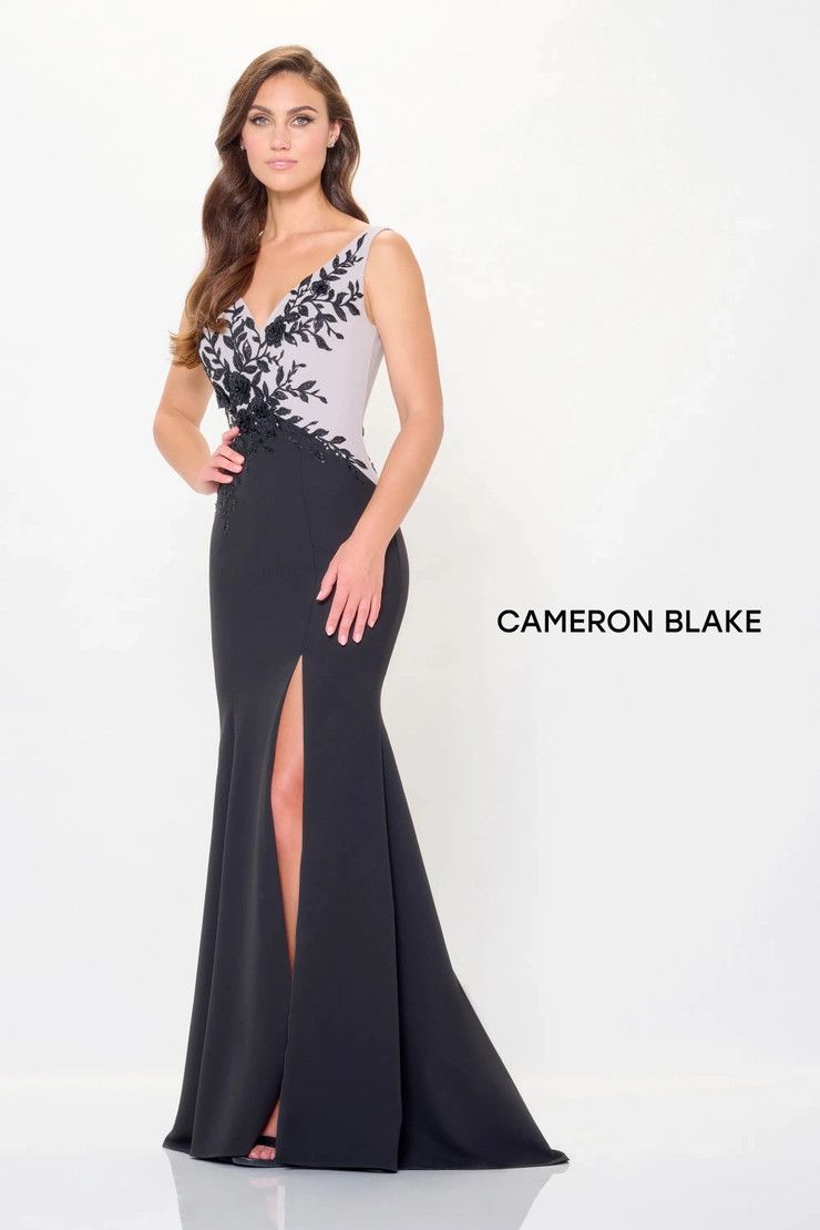 Monochrome floral detail gown , Color: Ivory/ Black, Size: 12