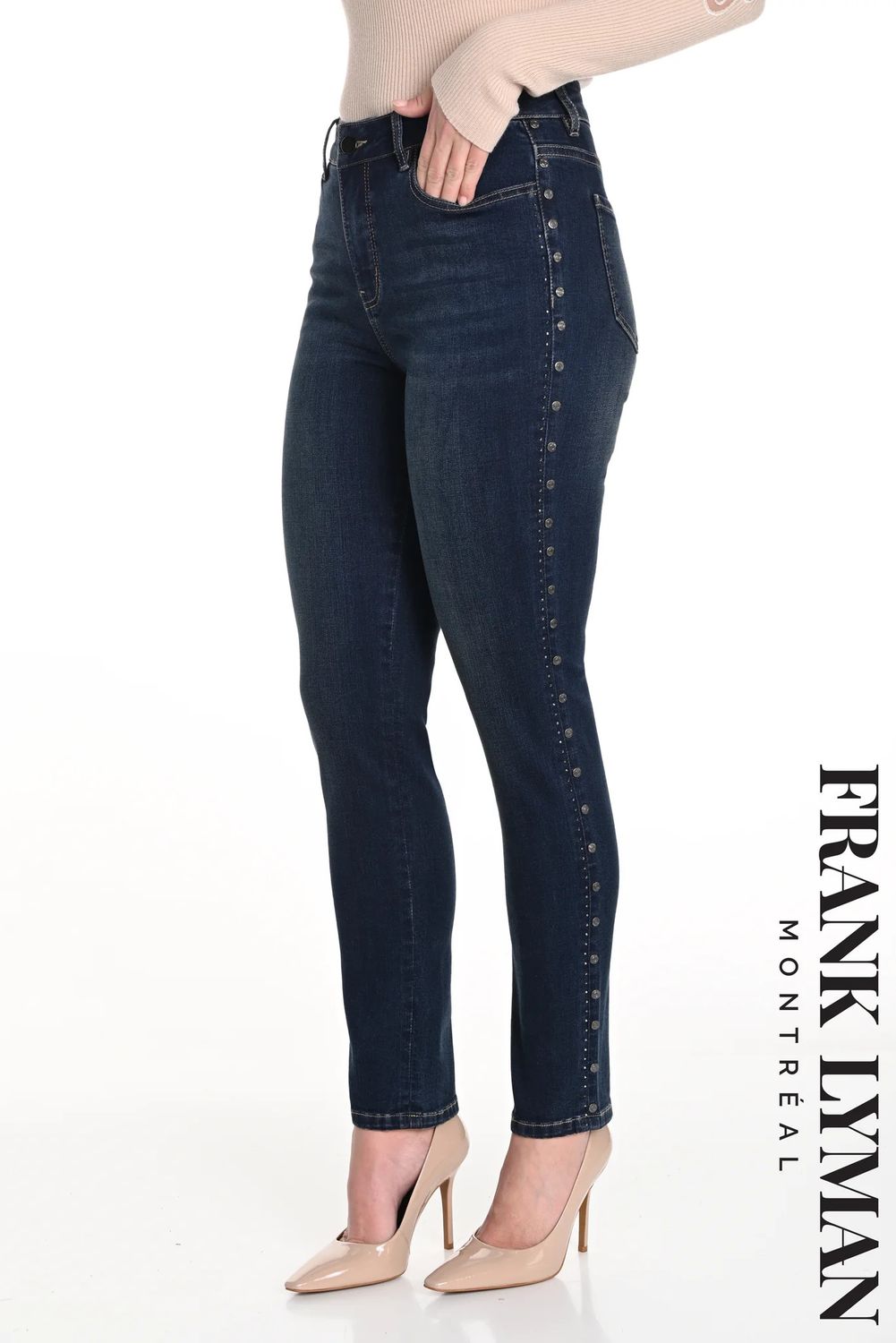 Side embellished skinny jean, Color: Dark Blue, Size: S