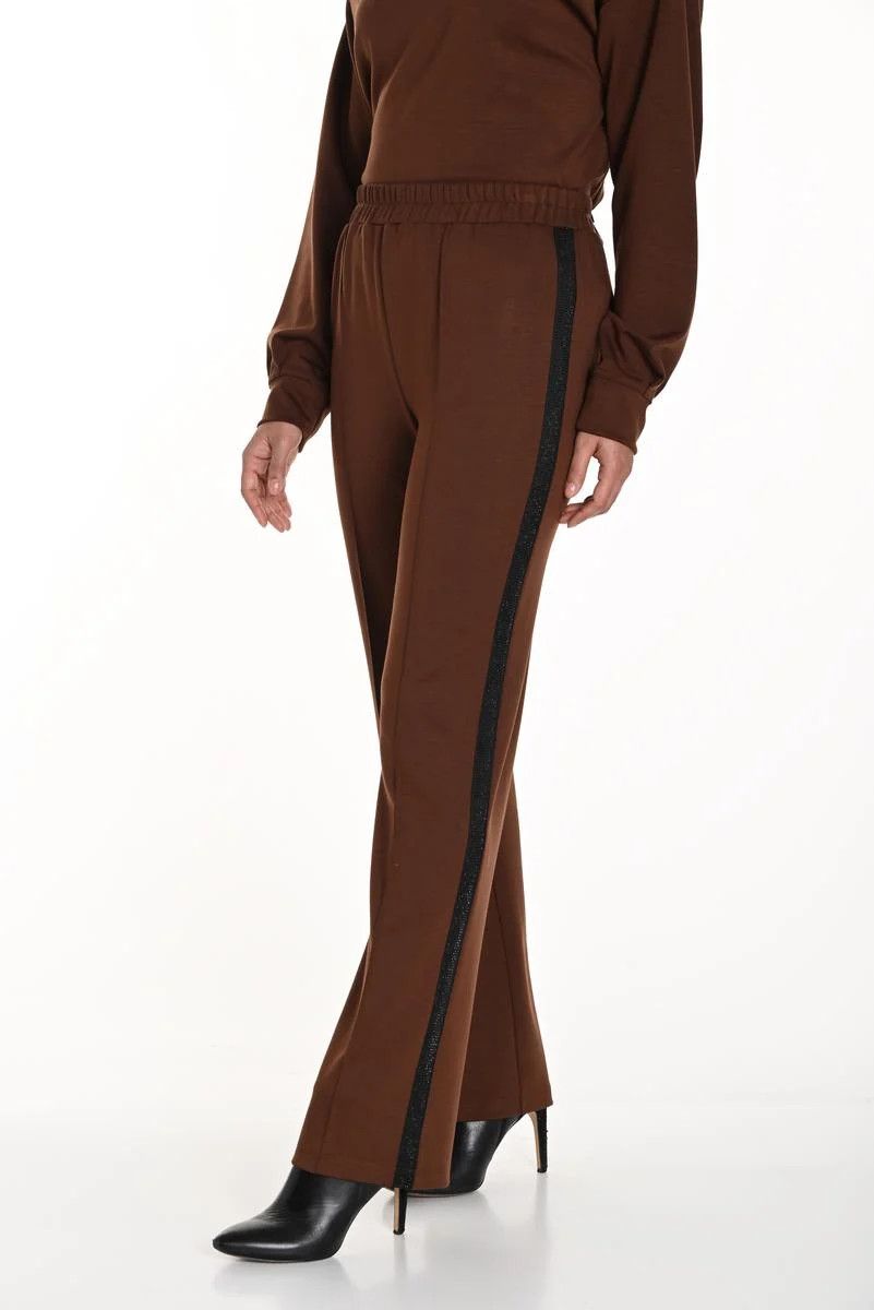 Knit pant w/ side embellished stripe, Color: Brown/ Black, Size: 10
