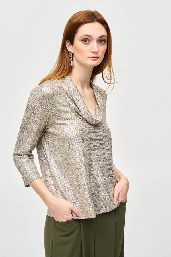 Foiled cowl collar blouse, Color: Gold, Size: 10