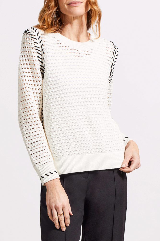 Knit stitch sleeve detail top, Color: White, Size: S