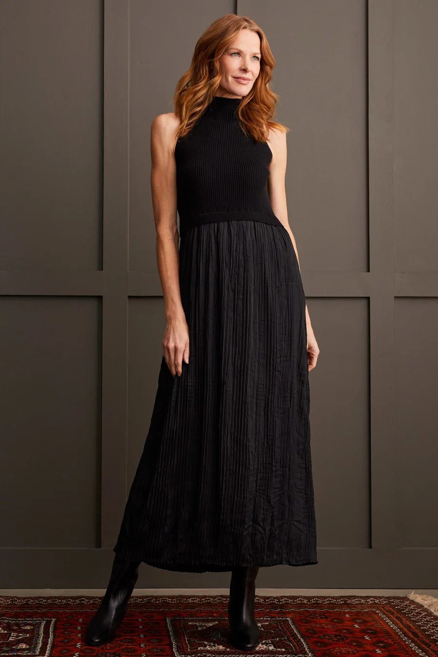 Sleeveless twofer maxi dress, Color: Black, Size: S
