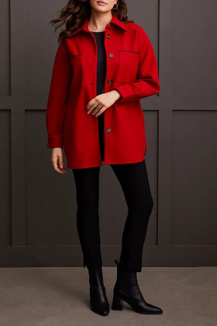 Button sweater coat w/ stitch detail, Color: Scarlet, Size: S