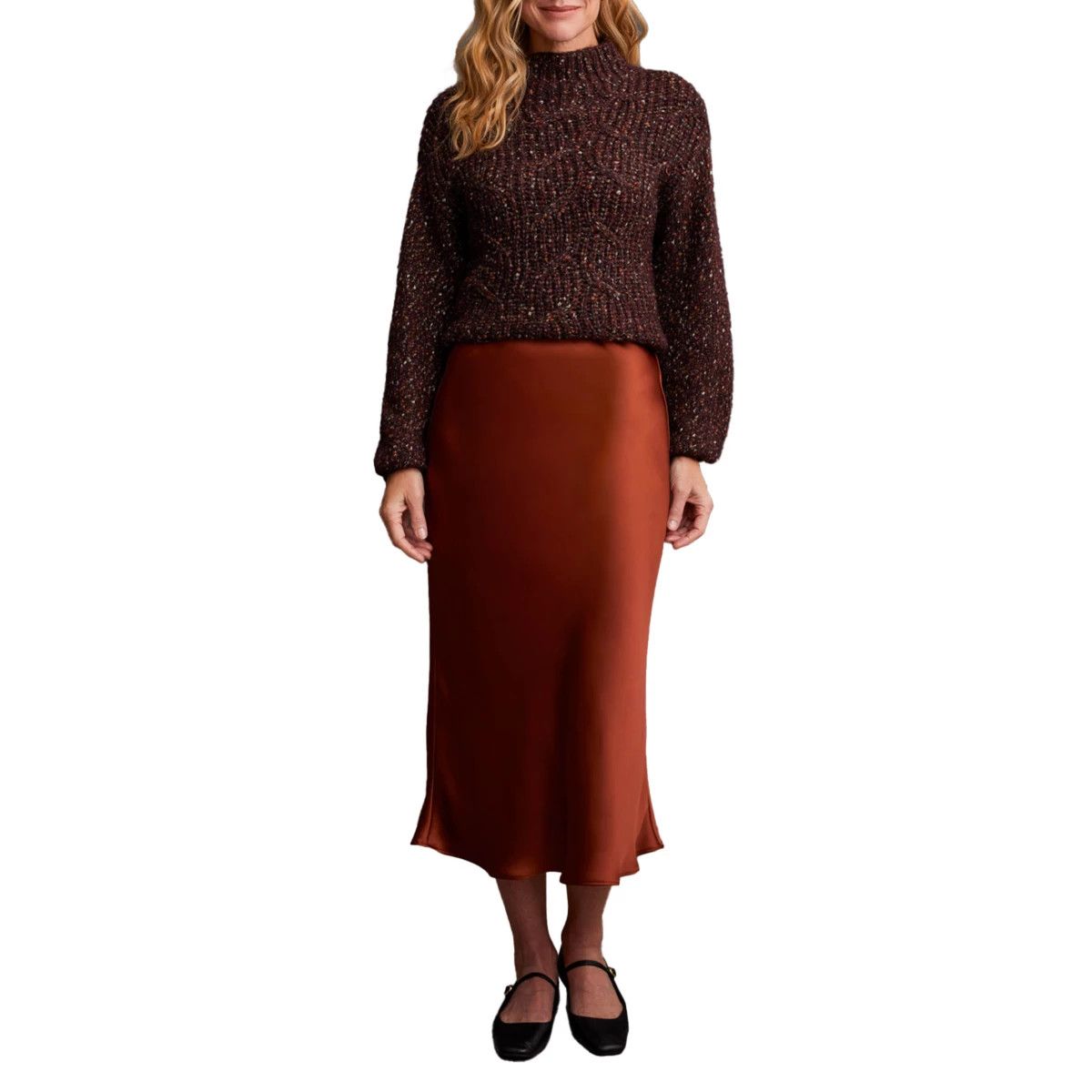 Satin midi skirt , Color: Marsala, Size: XS