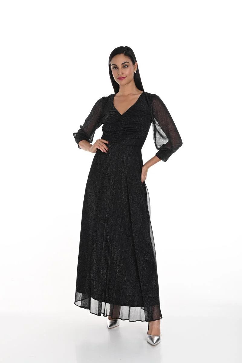 Metalic shimmer v-neck dress, Color: Black, Size: 10