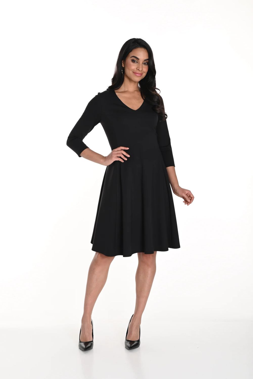 3/4 Sleeve knit dress, Color: Black, Size: 6