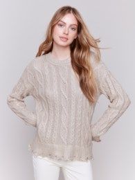 Mettalic cable knit sweater , Color: Champagne, Size: XS