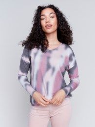 Drop shoulder printed top, Color: Charcoal/ mix, Size: M