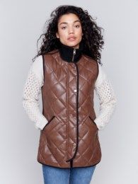 Quilted faux leather vest, Color: Brandy, Size: XS