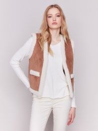 Reversible faux fur &amp; suede vest, Color: Ecru, Size: S