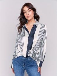 Satin tie front blouse, Color: Retro, Size: XS