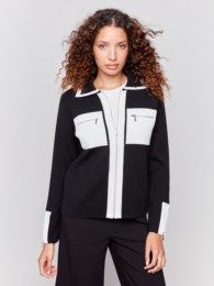 Short Gutsy knit jkt, Color: Black/ Cream, Size: XS