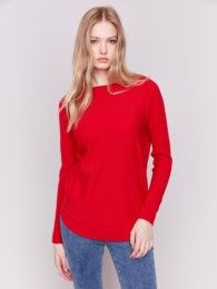 Cuff lace up detail sweater , Color: Cranberry, Size: XS