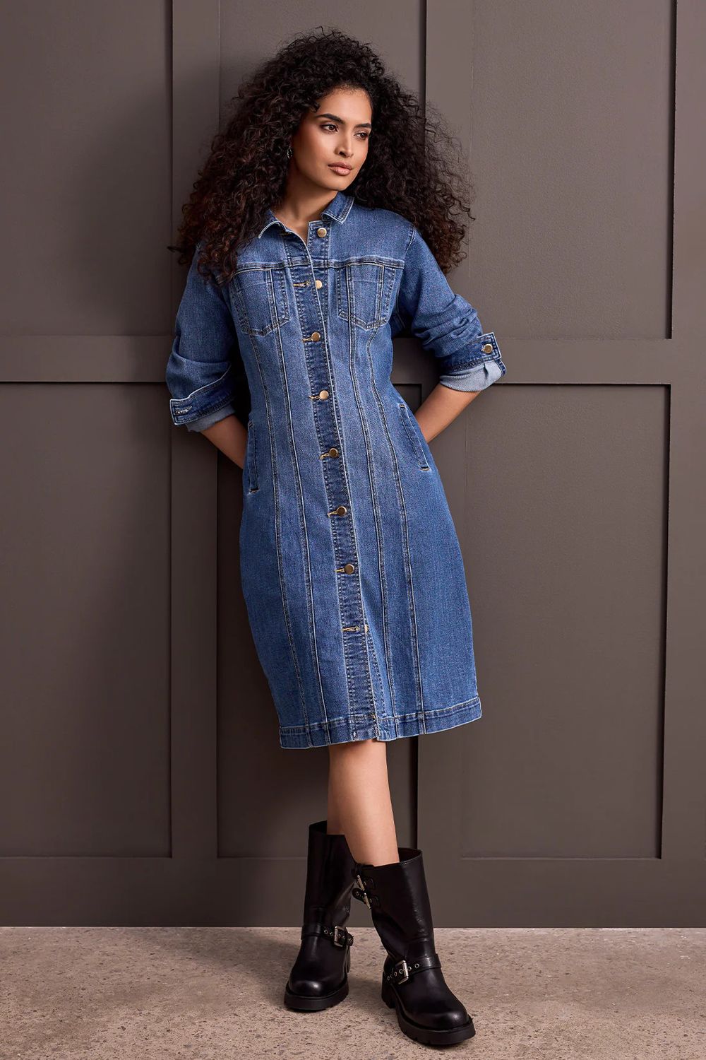 Denim hour glass dress, Color: Port Blue, Size: 8