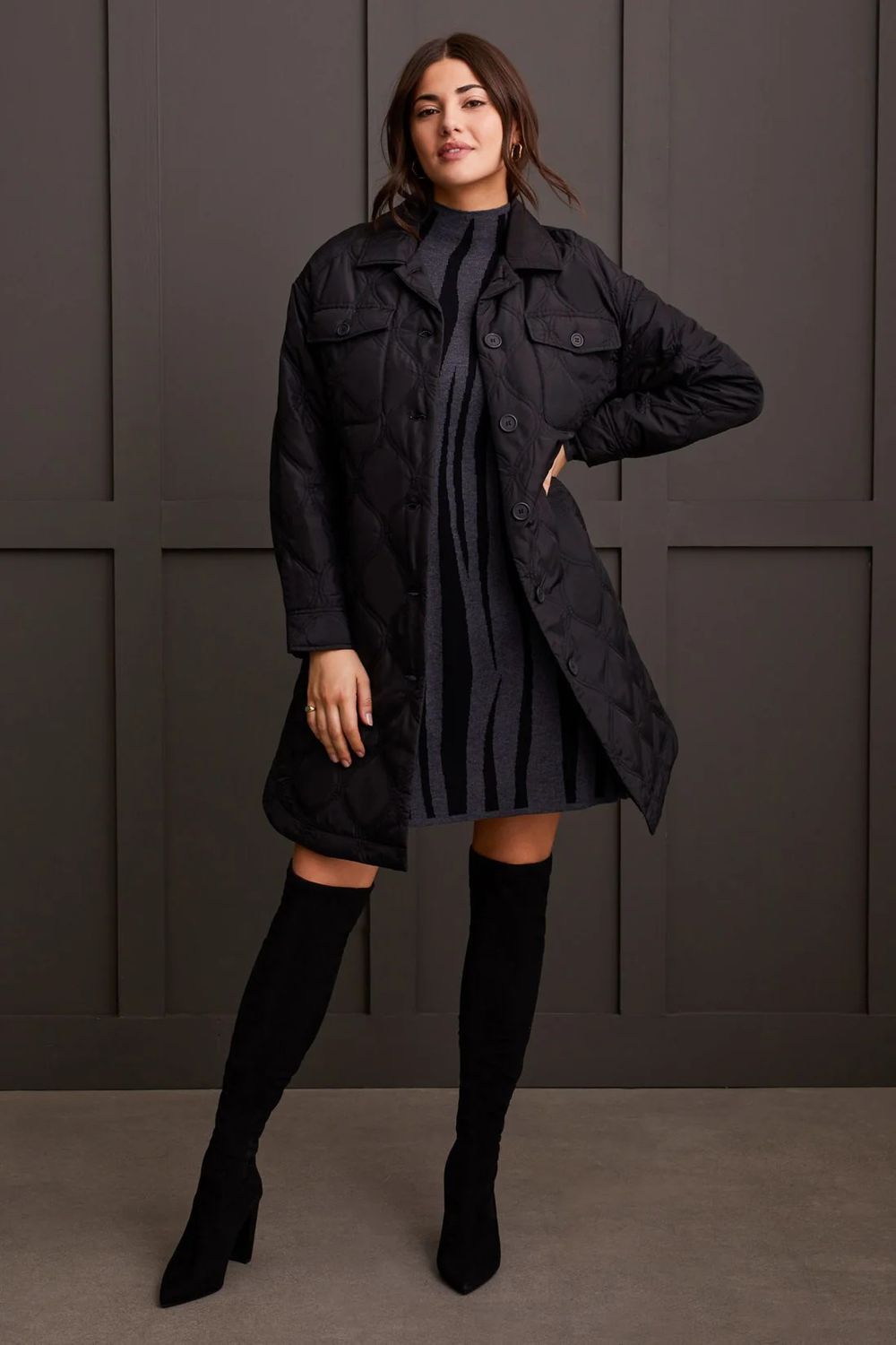 Long quilted jacket, Color: Black, Size: S
