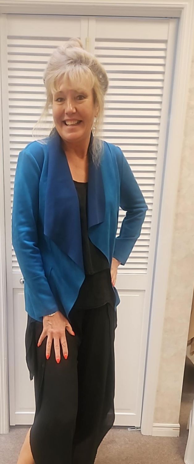Open front faux suede jkt, Color: Teal, Size: 8