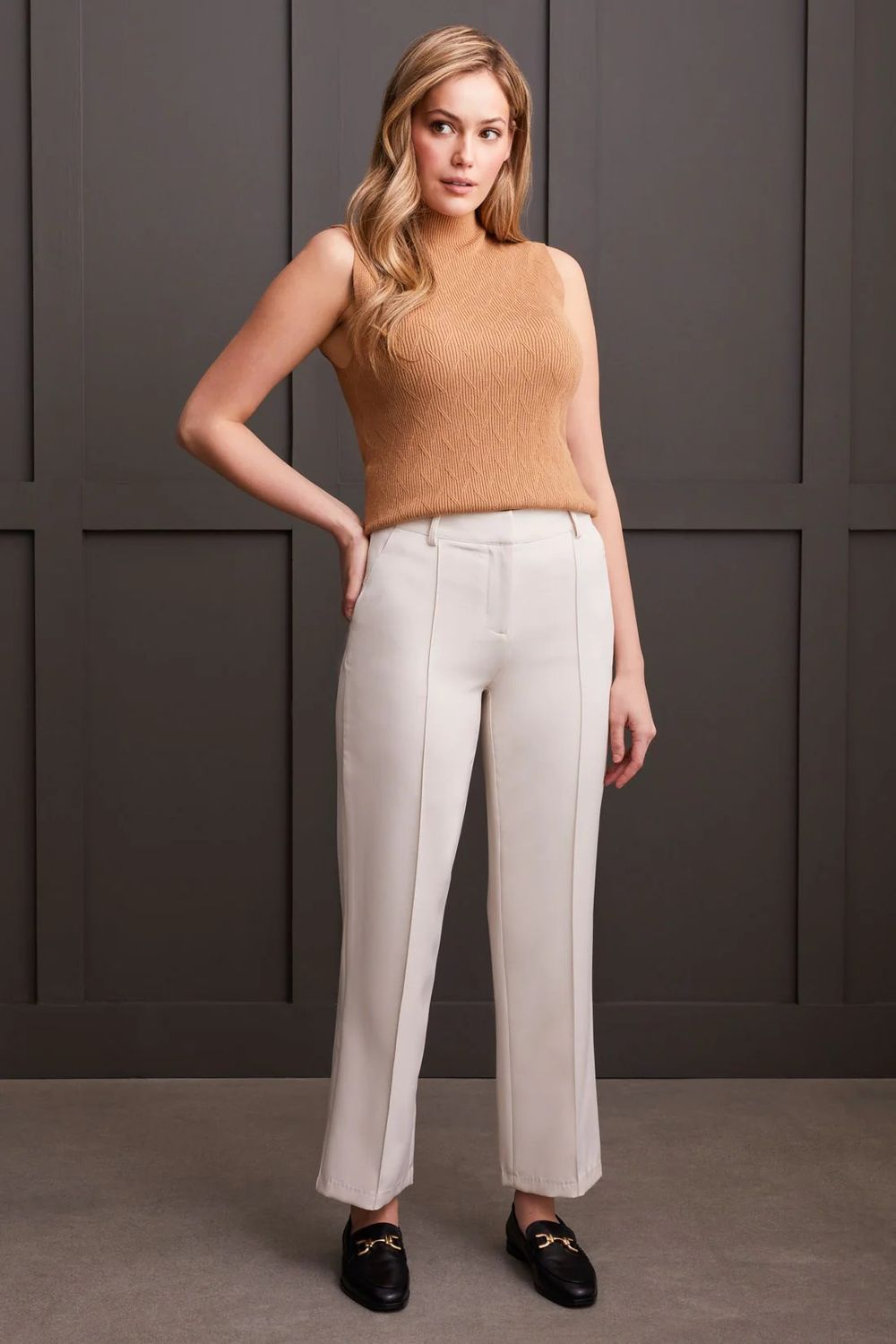 Pin tuck fly front pant , Color: Moonstone, Size: 6
