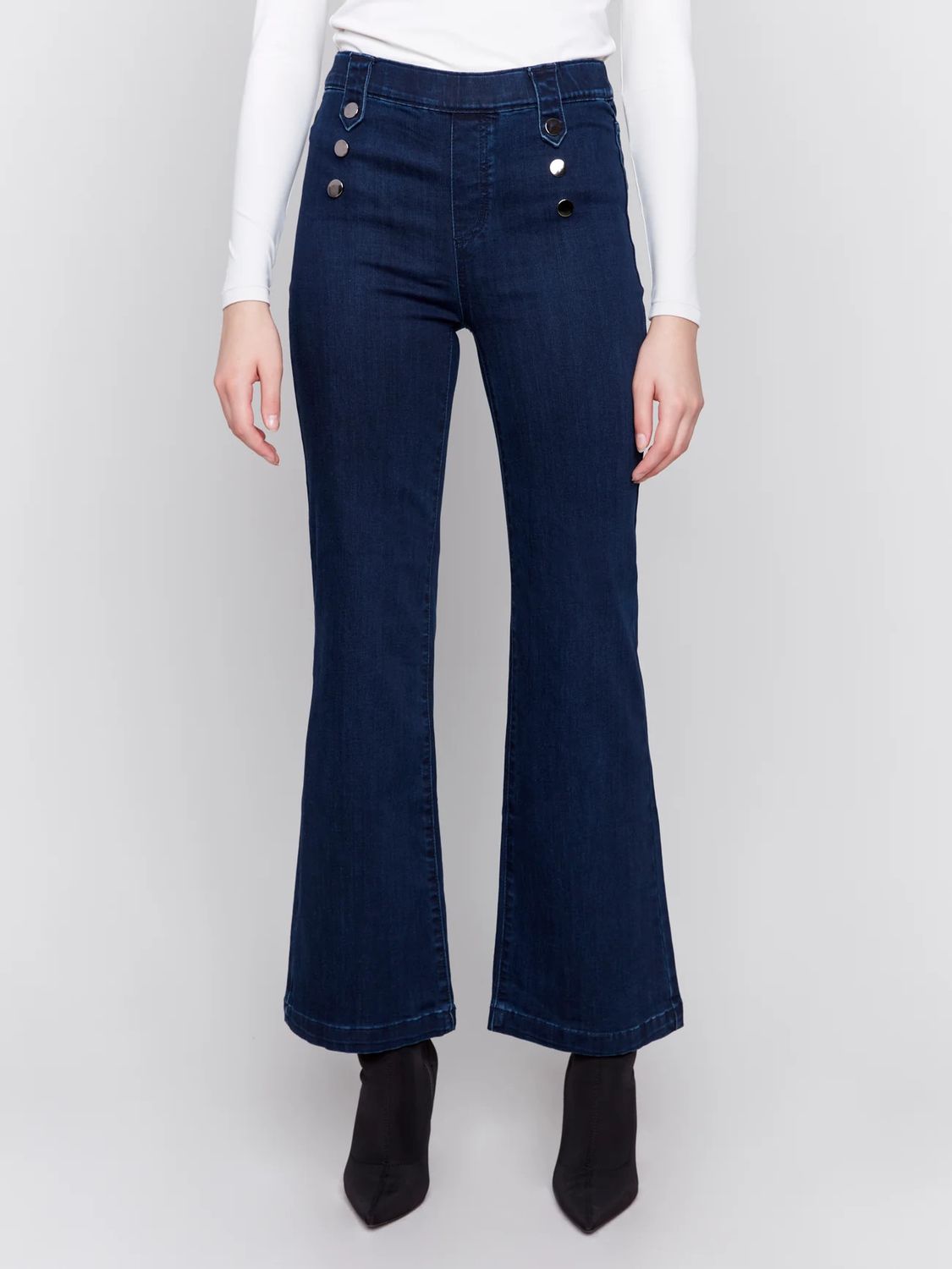 Flared pull-on button detail, Color: Dark Denim, Size: 4