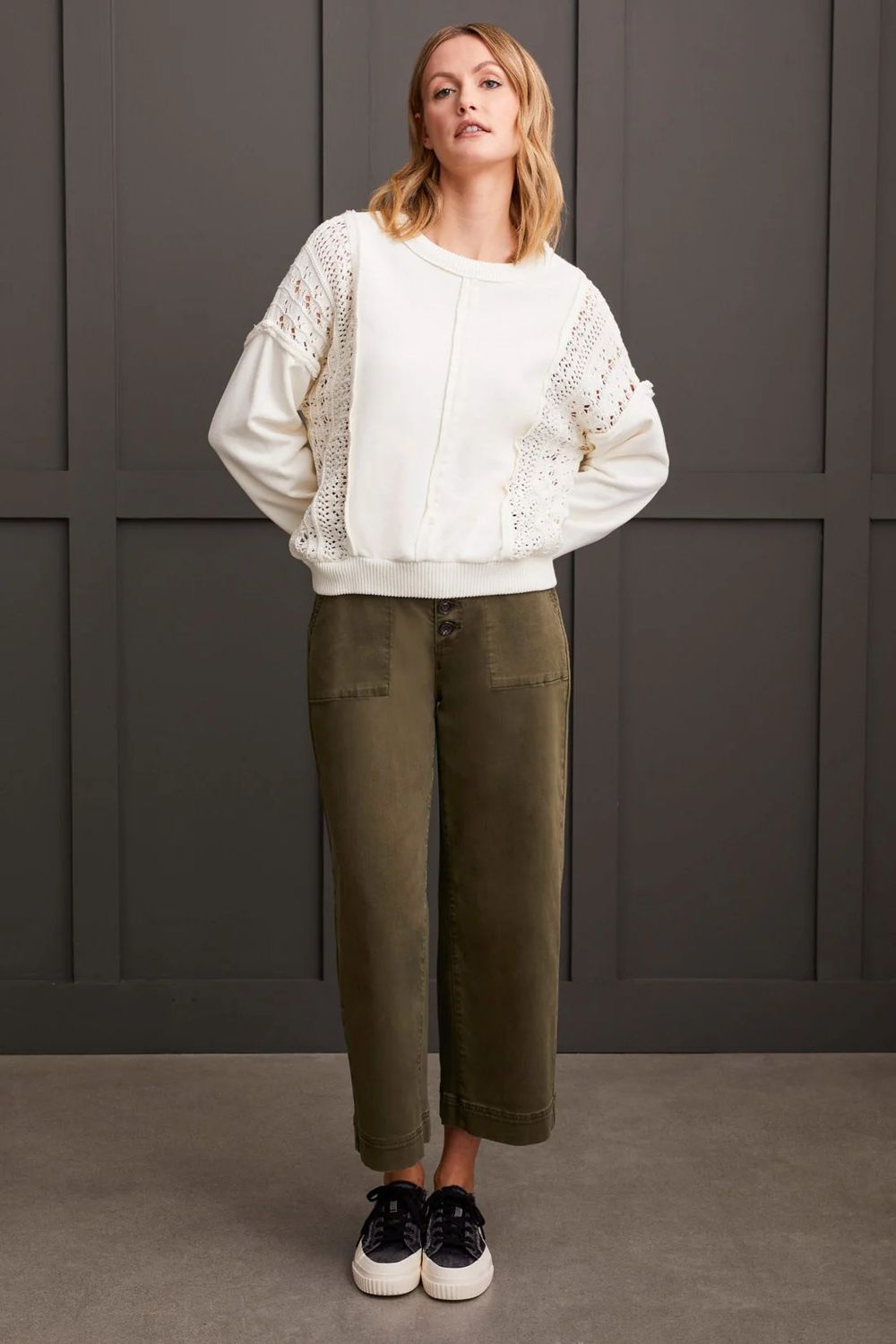 Mix media raglan sweater , Color: Eggshell, Size: S