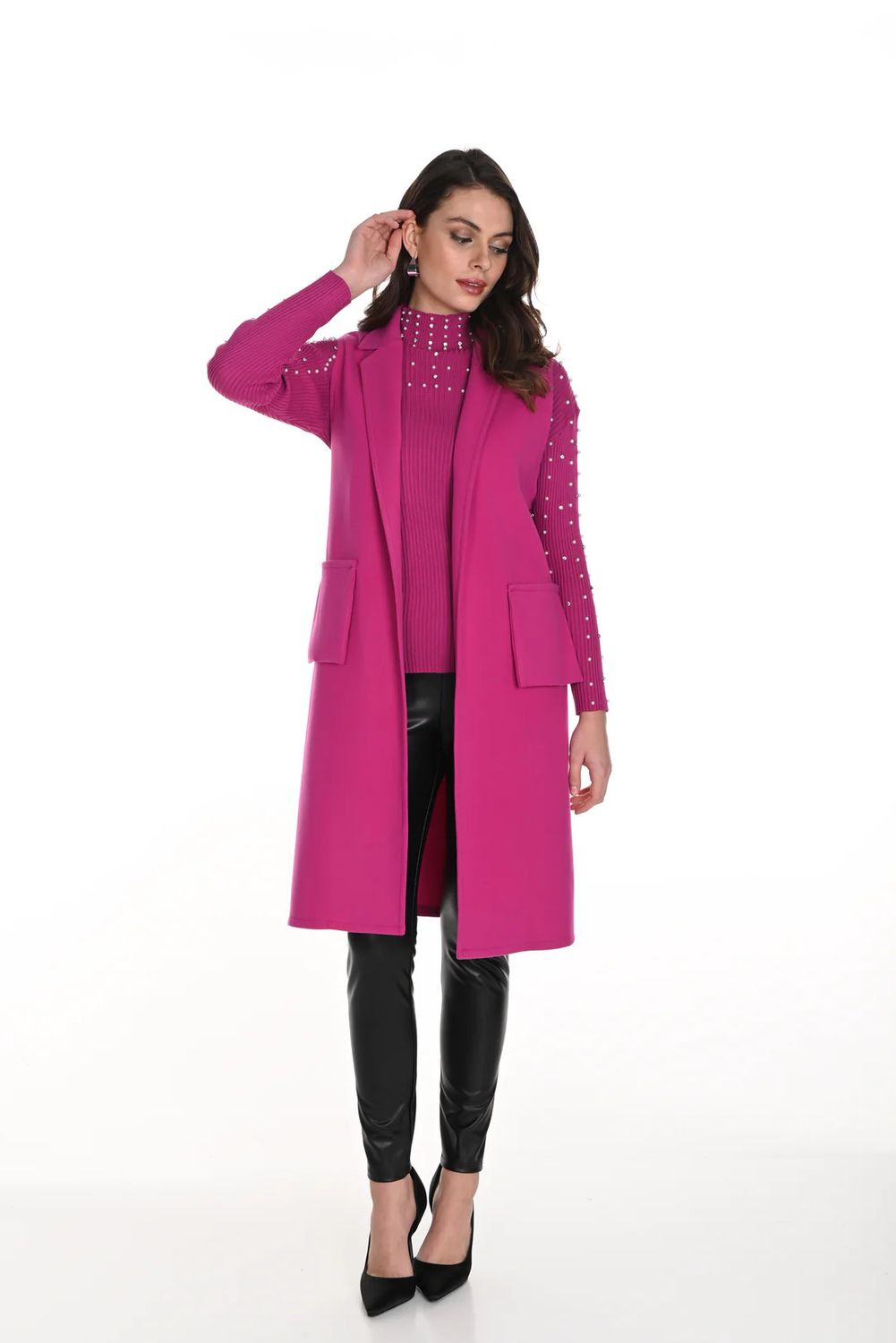 Long cardigan vest , Color: Fuchsia, Size: 6