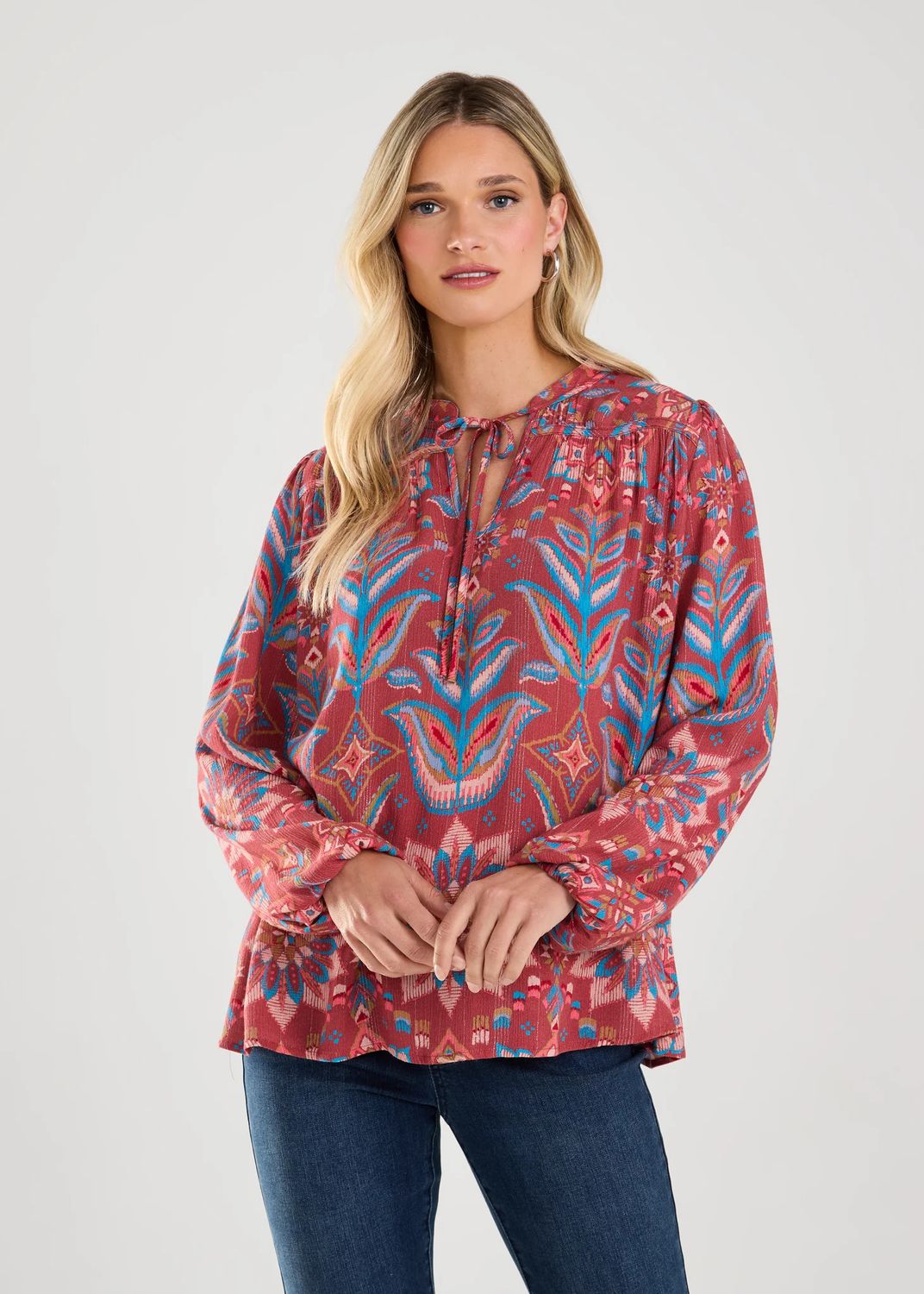 Lurex tie- up blouse, Color: Spiro Mix, Size: XS