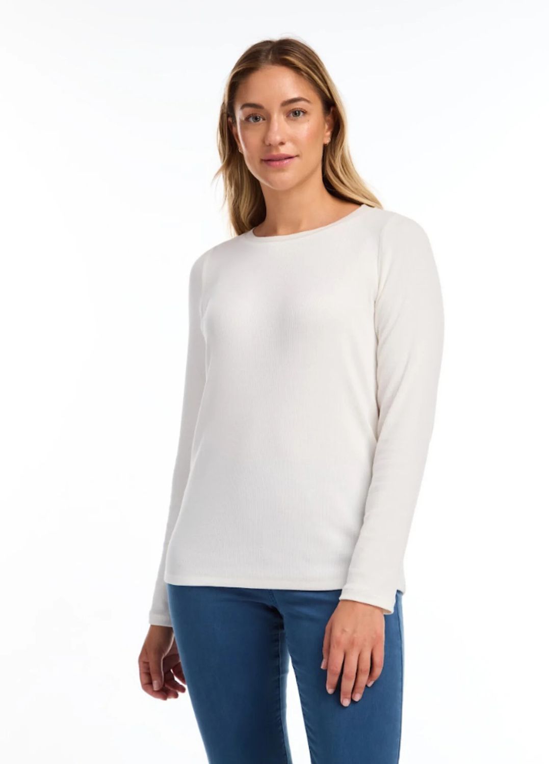 Long sleeve boat neck top, Color: Ivory, Size: M