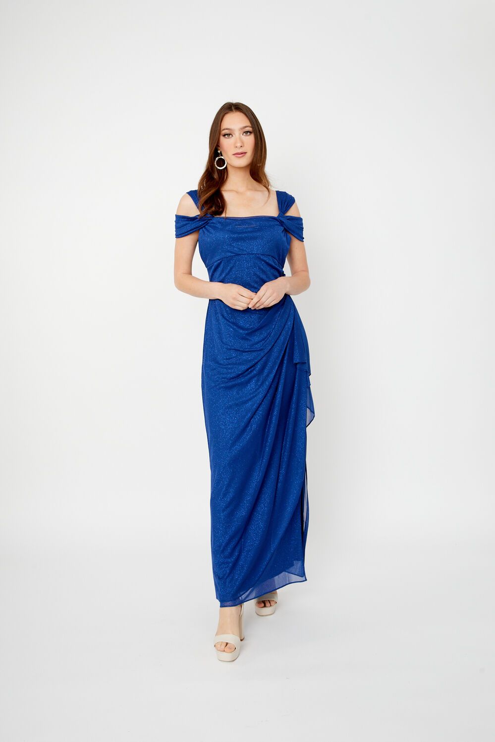 Cold shoulder glitter mesh dress, Color: Electric Blue, Size: 8