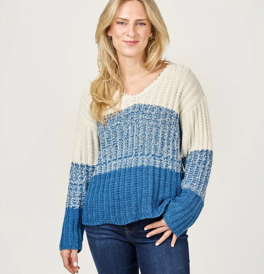 Hadley cotton pullover, Color: Cream/ Indigo, Size: S