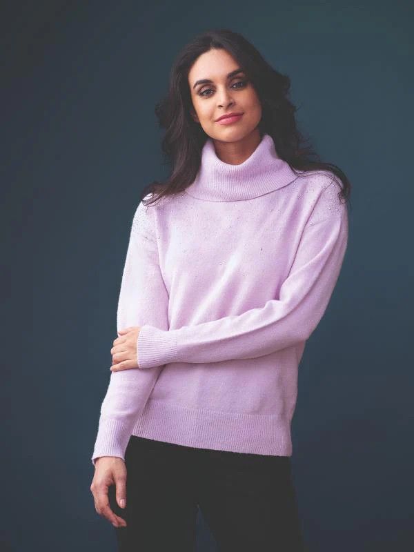 Subtle scattered embellished turtle neck, Color: Lilac Pink, Size: XS
