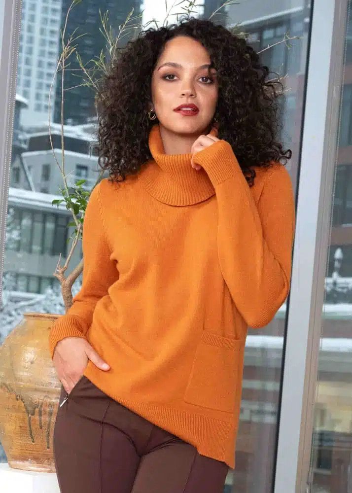 Detachable neck knit sweater , Color: Rust, Size: S
