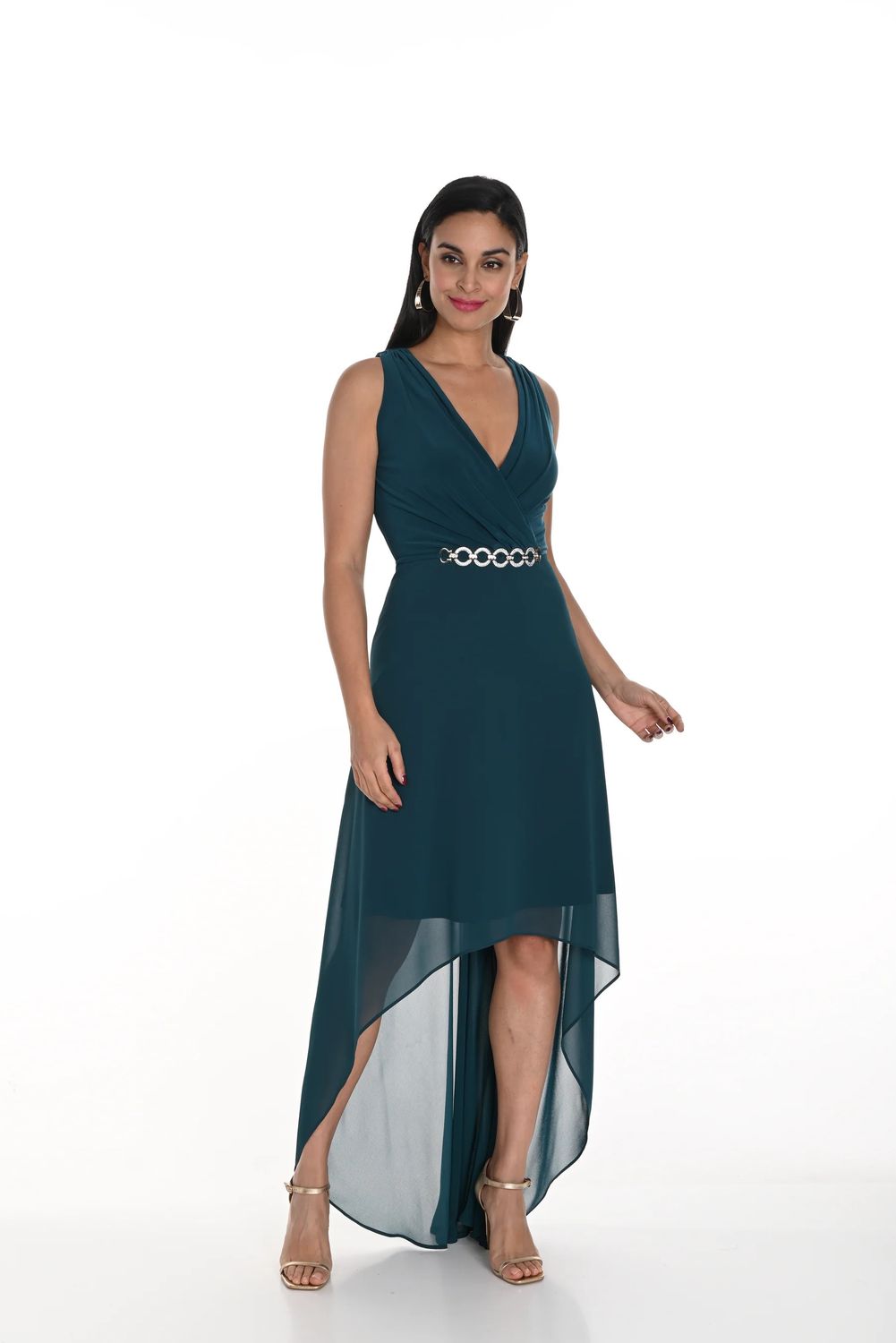 High-low dress w/ rhinestone belt, Color: Midnight, Size: S