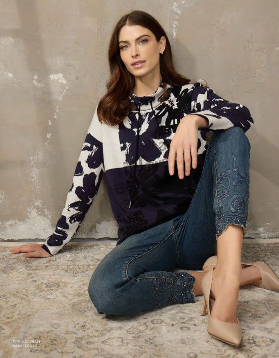 Embroidered scallop hem jean , Color: Ocean Denim, Size: 6