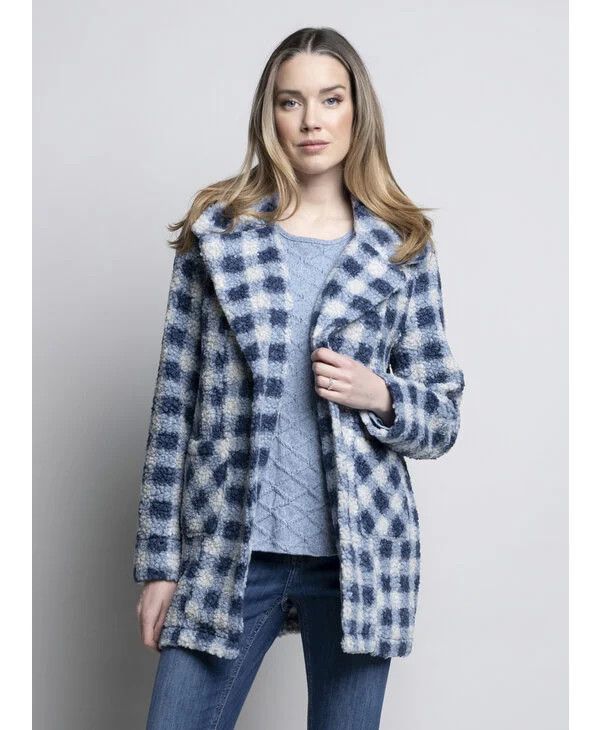 Plaid teddy bear coat, Color: Blue Mix, Size: S