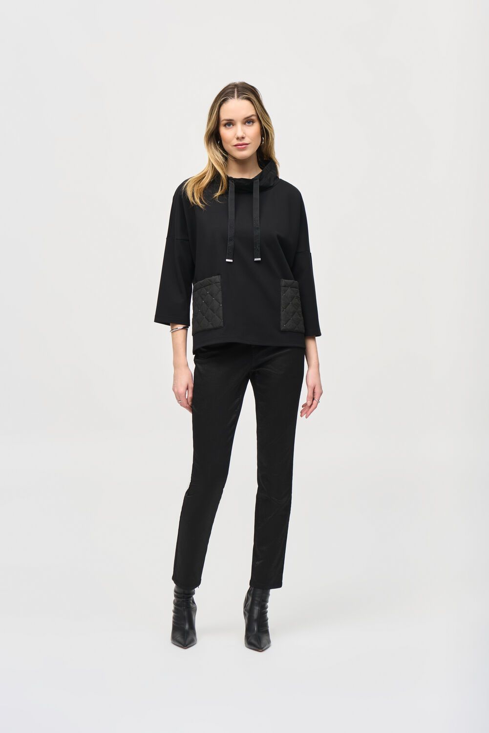 Cowl collar boxy sweater , Color: Black, Size: 8