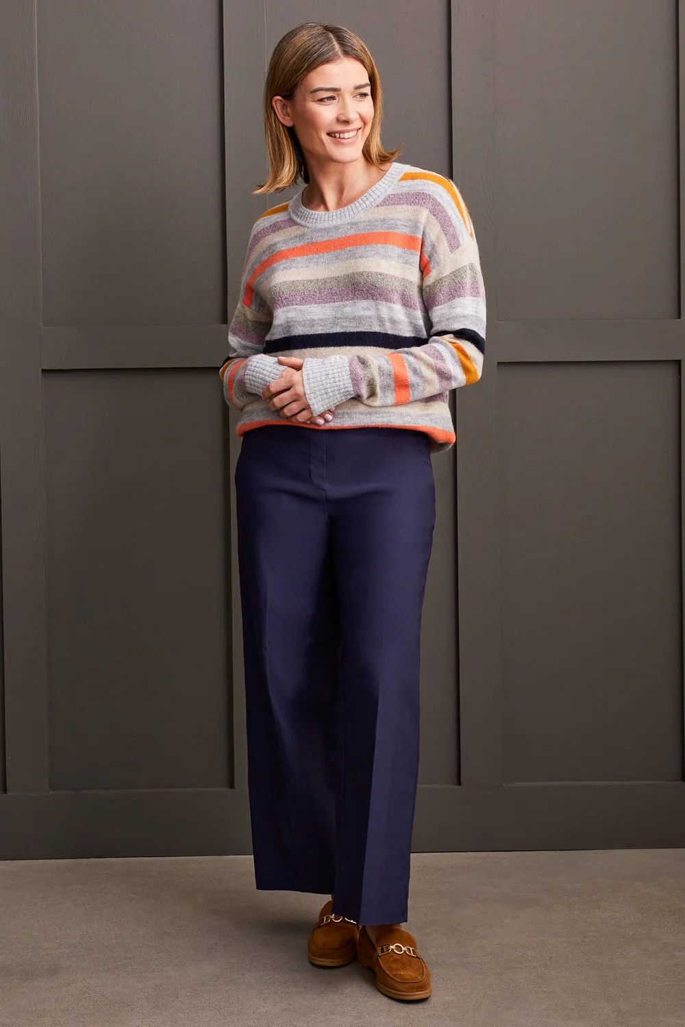 Yarn striped crew neck, Color: Orcid, Size: XS