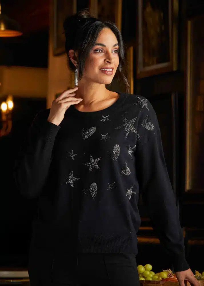 Rhinestone star/ heart, Color: Black, Size: S