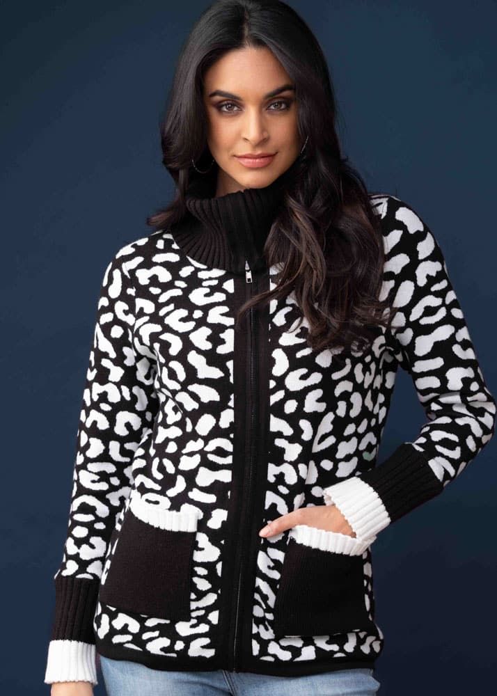 Animal print cardi, Color: Black/ cream, Size: M