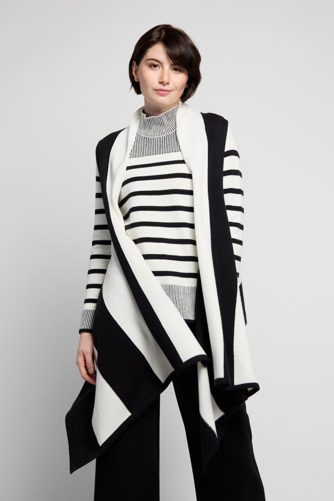 Wrap style dress VEST, Color: Black/ Cream, Size: O/S