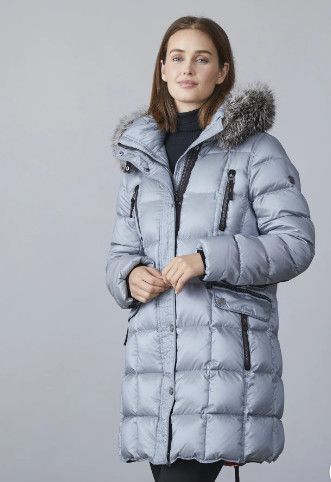 Down jkt w/ fox fur hood, Color: Dove Blue, Size: 12